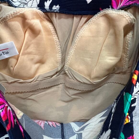 Vintage Talbots One Piece Swimsuit 10 Navy Blue Multi Floral Ribbed Halter Beach - Picture 3 of 10